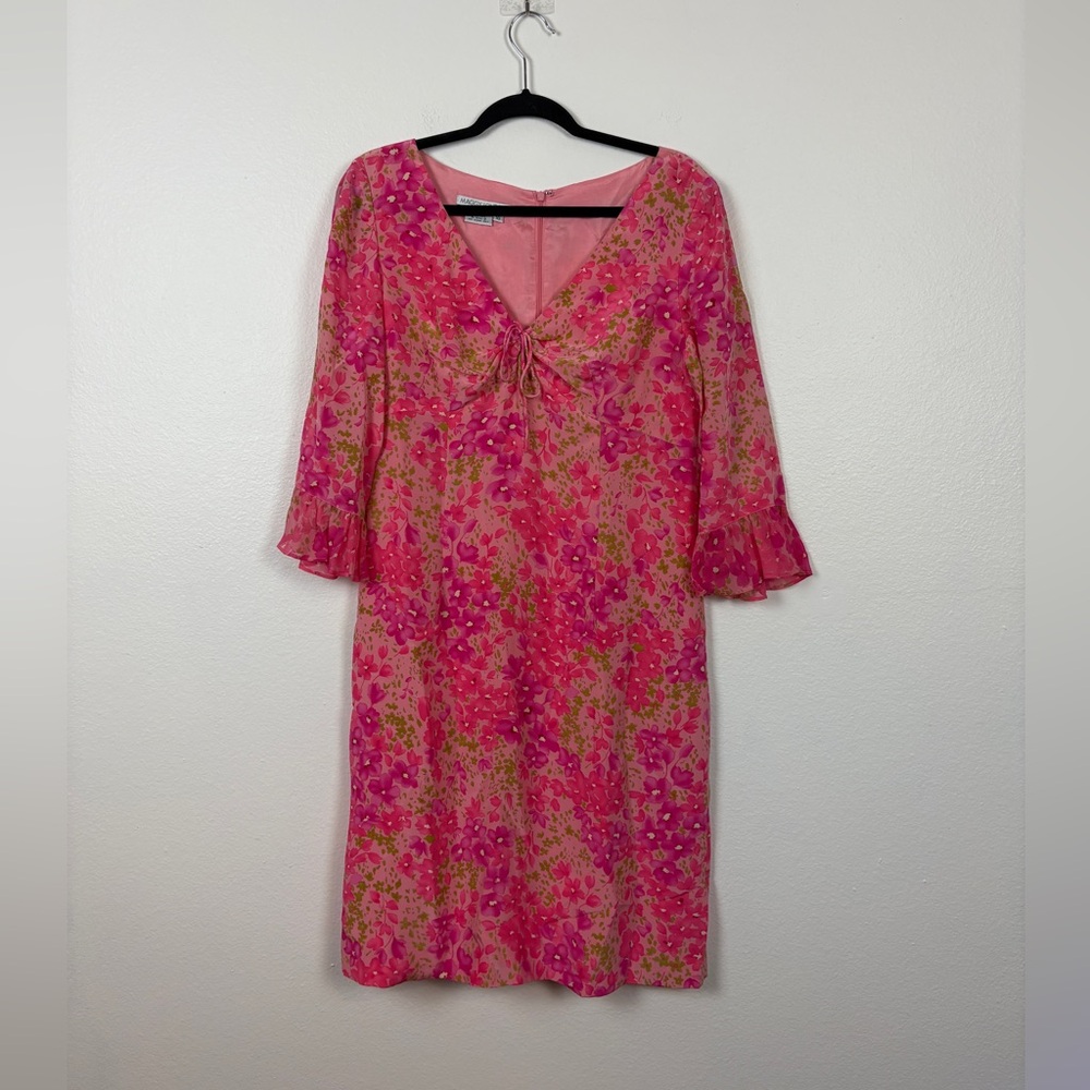 Maggy London Silk Floral Pink Barbie Babydoll Mini Dress 10